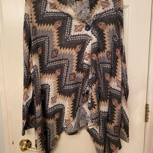Bobeau One-Button Cardigan Multi Black Blue XL.